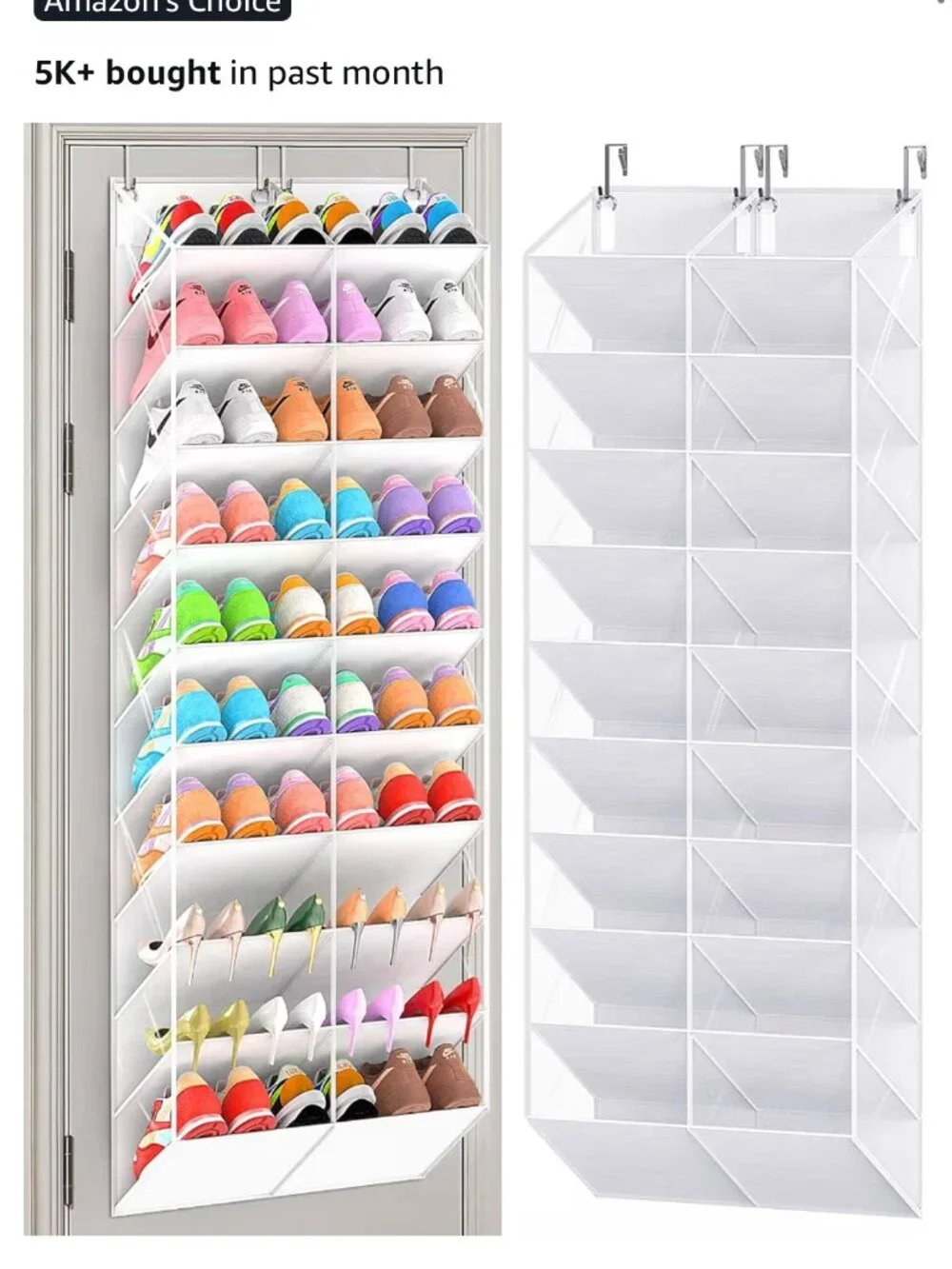 White and clear hanging shoe rack, 20-30 pairs of shoes